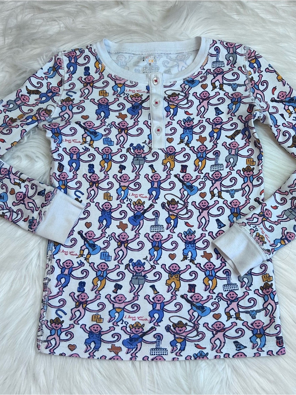 Roller Rabbit Austin Monkey Henley Pajama Top Texas Novelty